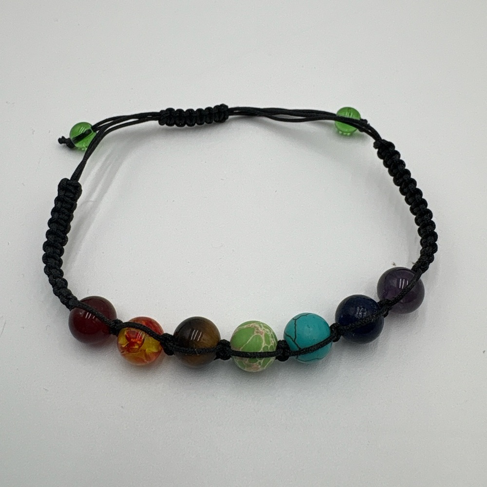 7‎ Chakra Adjustable Beaded Bracelet Healing Stone Black Cord
